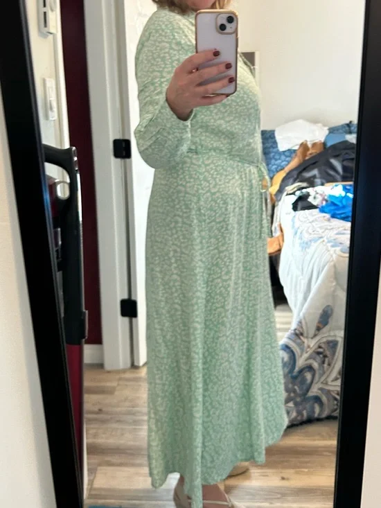 Joe Fresh Mint Green Printed Long Sleeve Midi Dress - Picture 6 of 8